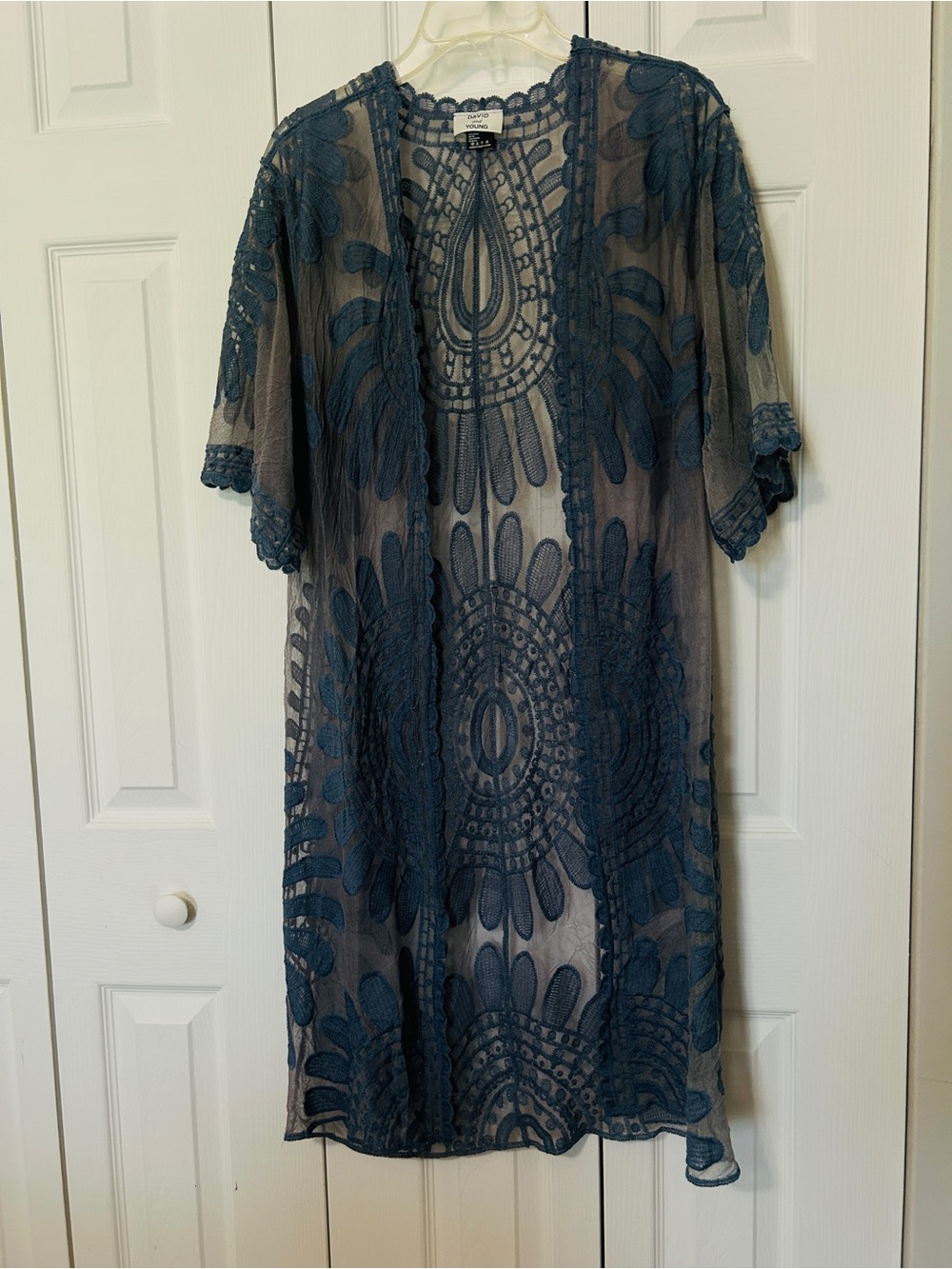 David and Young Navy Embroidered Sheer Kimono